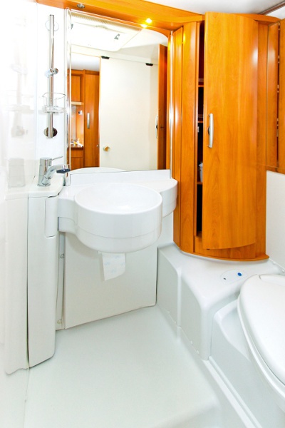 interior of luxury restroom trailer in Shelby County